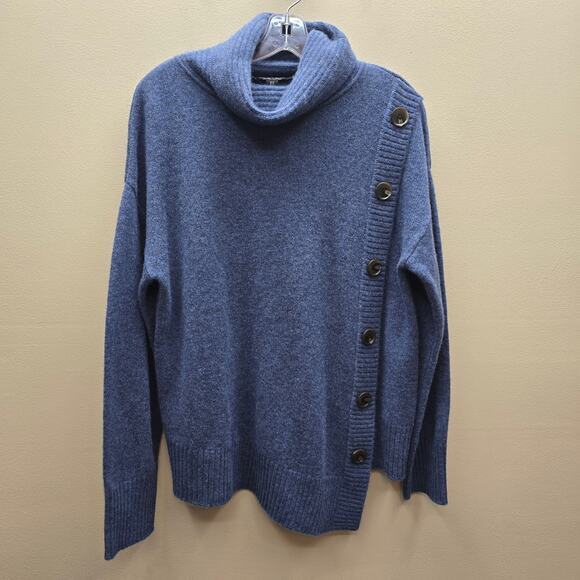 Saks Fifth Avenue 100% Cashmere Cowl Neck Pullover Asymmetrical Sweater Blue XL - Picture 1 of 5